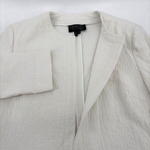 Lafayette 148 New York White Crinkle Textured 100% Cotton Open Front Jacket 10